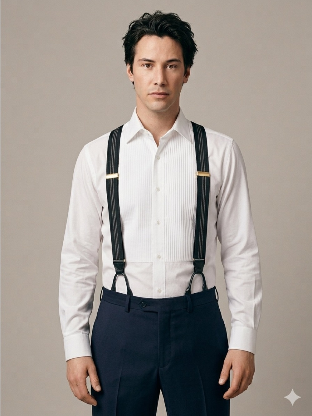 Vintage Black w/ Contrasting Stitching Braces Button Suspenders - One Size